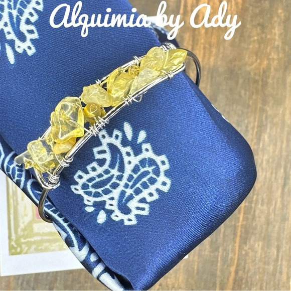 Citrine yellow gold bangle cuff adjustable bracelet colorful luxury - Picture 4 of 8